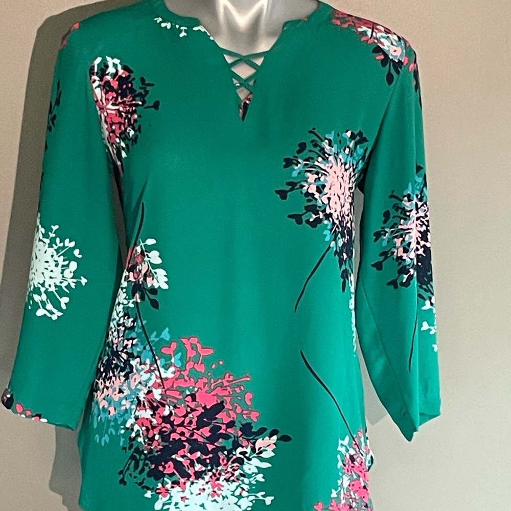 Van Heusen Teal Floral Women's Blouse Spring Top
